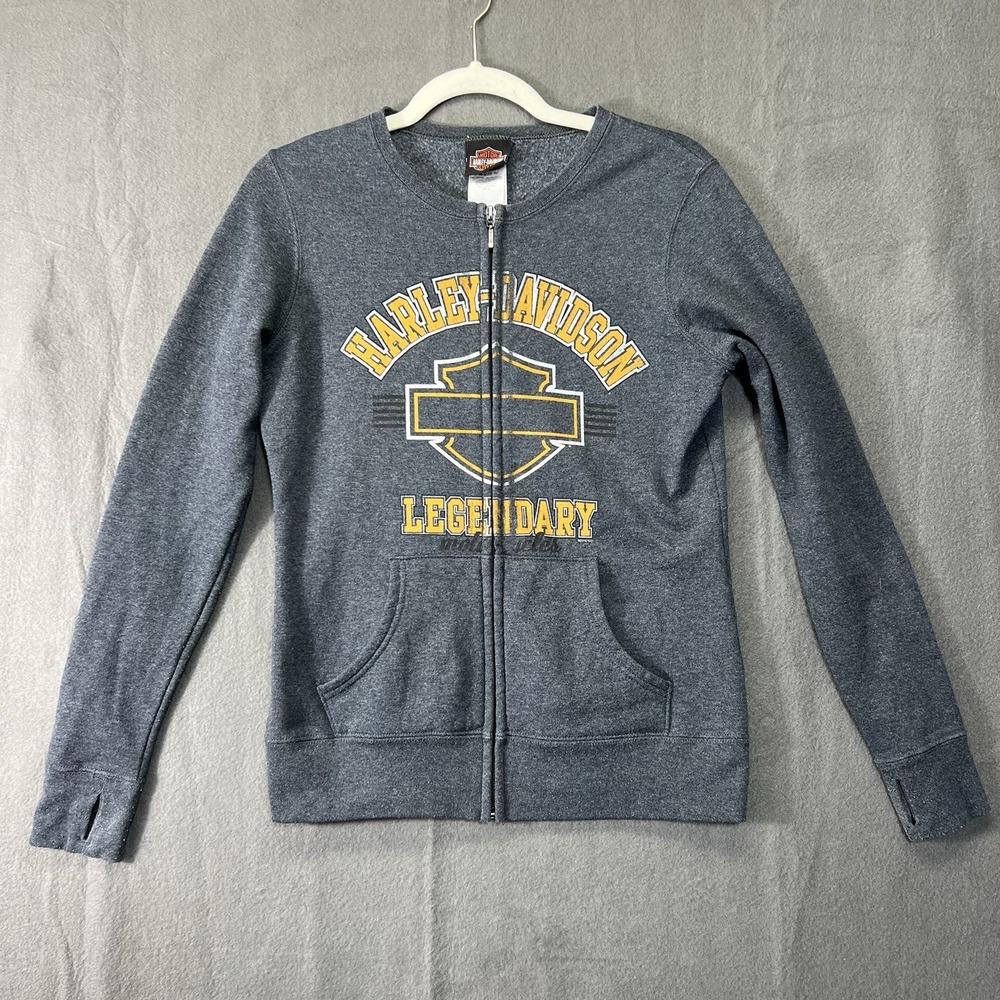 Harley Davidson Legendary  Black Rwer Falls, WI Jacket Full Zip Sz S Gray 2012